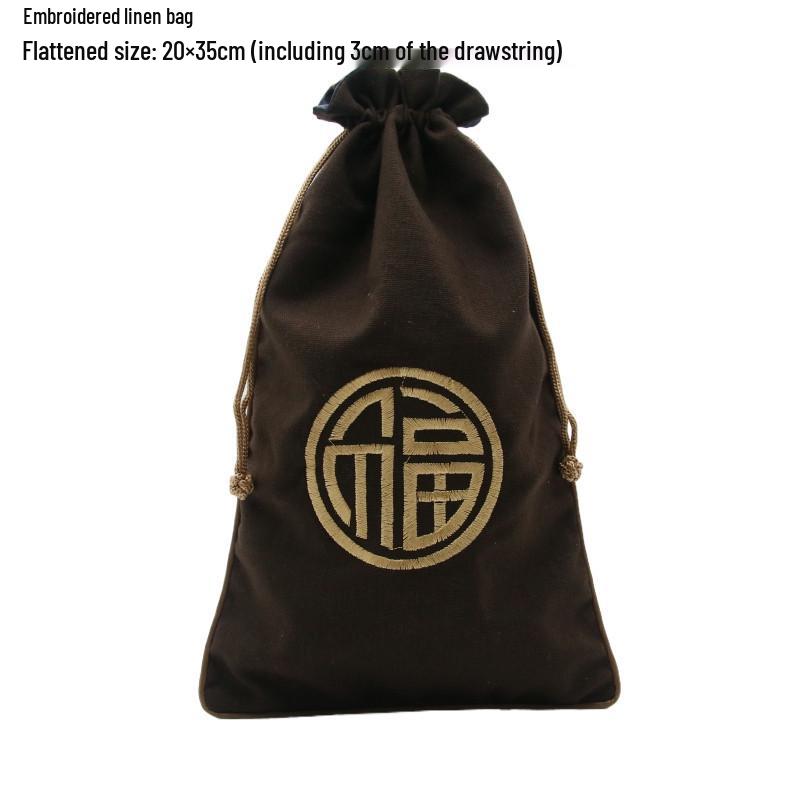 "Extra Large Embroidered Linen Drawstring Bag for Storage and Gifting"