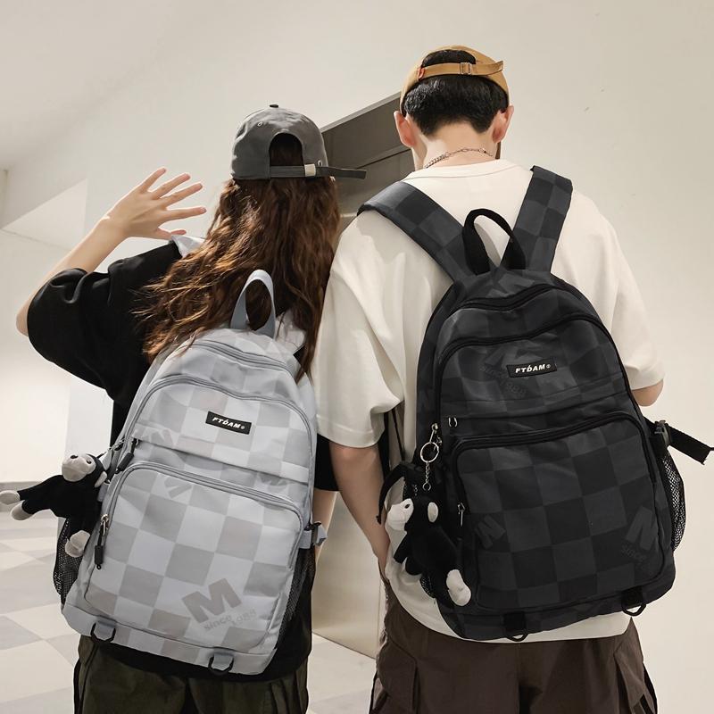 

Мужской рюкзак с буквенным принтом, женский рюкзак в шахматную клетку, студенческий школьный рюкзак большой емкости