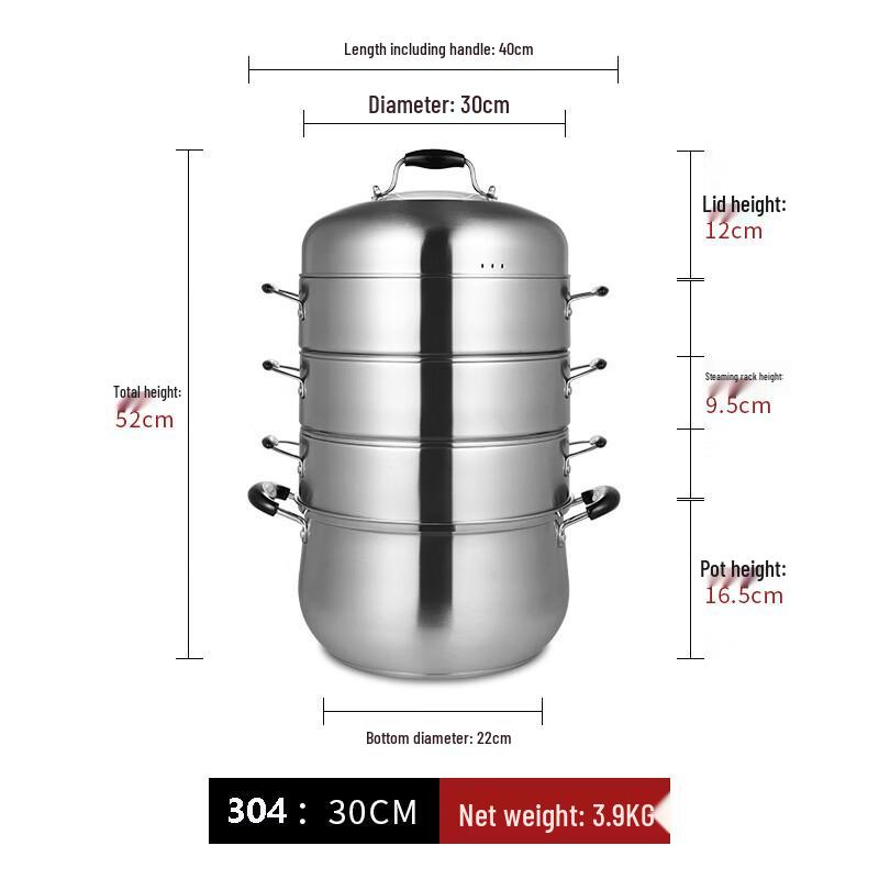 LiLang 304 Stainless Steel Multi-functional 3-Layer Steamer