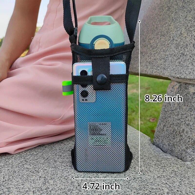 1PC Outdoor Crossbody Storage Mesh Bag Water Cup Cover Protection Case Water Cup Bag Mesh Milk Tea Children's Water Bottle Mesh