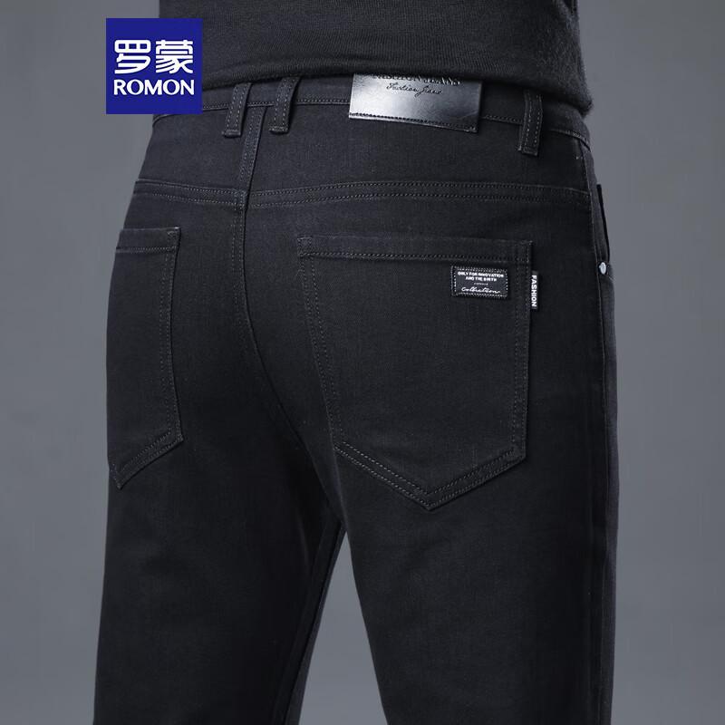 ROMON Men's Business Casual Straight Leg Elastic Jeans 08KZ