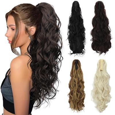 Synthetic Long Wavy Curly Ponytail Wig Extensions Claw In Ponytail Wig High Temperature Fiber For Women Daily Cosplay Party Wear
