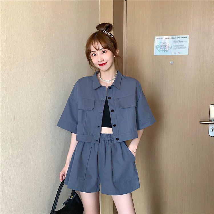 Korean Style Women's Chic Summer Workwear: Versatile Loose Short Sleeve & Shorts Two-Piece Uniform Set