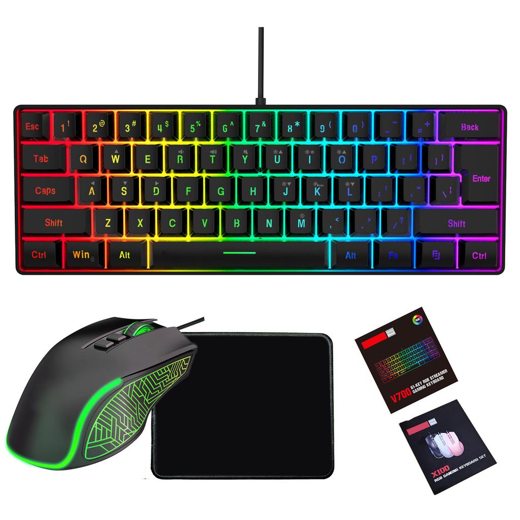 Wired Keyboard Mouse Combo with Mousepad for Gaming and Work RGB Backlit Ergonomic Design
