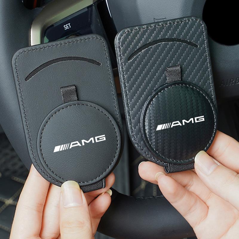 Quality Leather Car Glasses Clip ID Card Holder Interior Storage For Mercedes Benz AMG GLE GLS CLA CLE GLC CLS Tire Valve Cap