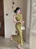Real Shot 9434 Sexy Mesh Patchwork Cheongsam Nightclub Dress