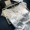 Women’s Summer French Style Ice Silk Short Sleeve Nightgown Long Fairy Dress Lightweight Sleepwear Loungewear Wearable Outdoors