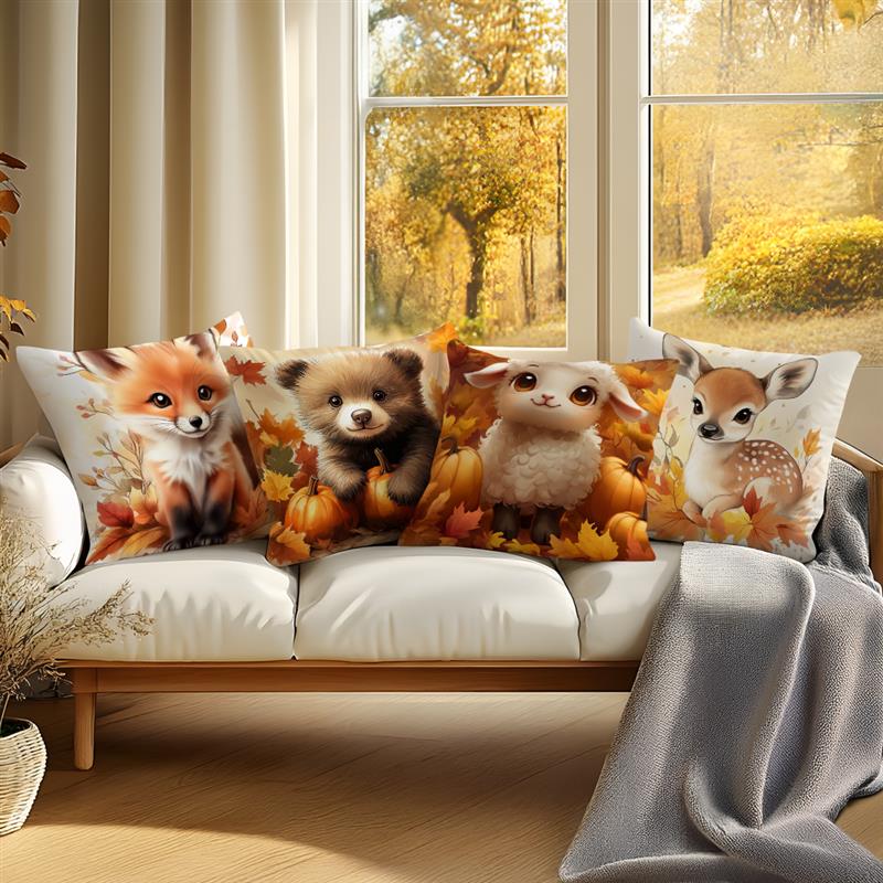 Home Decor Cute Autumn Animals Pillow Covers for Home Pattern Cushion Cover Suitable for Sofa Bedroom Car Pillow Cover