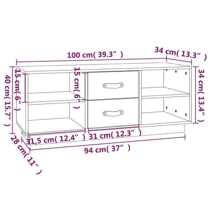 VidaXL Meuble TV Noir 100x34x40 cm Bois de pin massif 818229