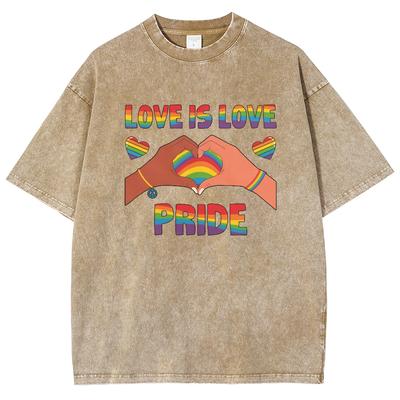 Lockeres gewaschenes T-Shirt Denim Locker Rundhals Bunt bedruckt Übergröße Unisex Kurzarm Street American Retro
