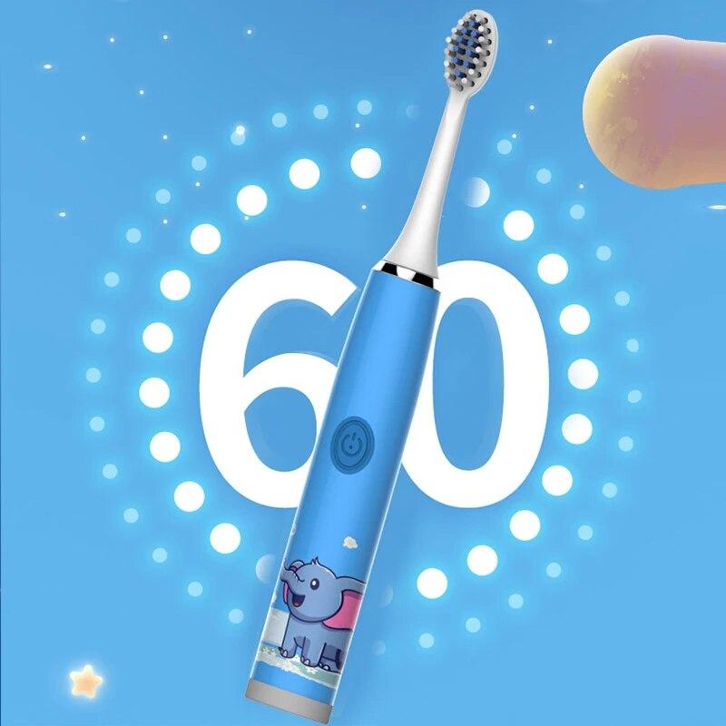 Cartoon Electric Toothbrush for Kids IPX7 Waterproof Whole Body Washable Soft Brush Head for Gingival and Dental Care