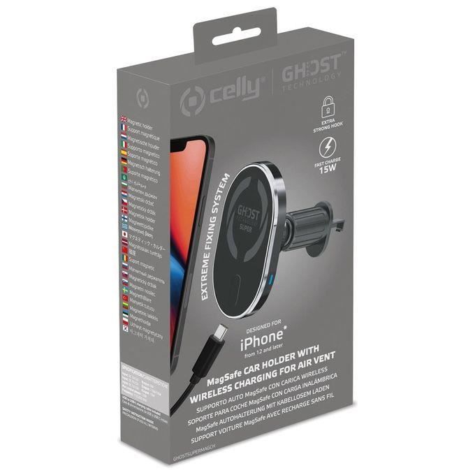 Držák na mobil - celly - ghost supermag uhlík - černý - plast - auto