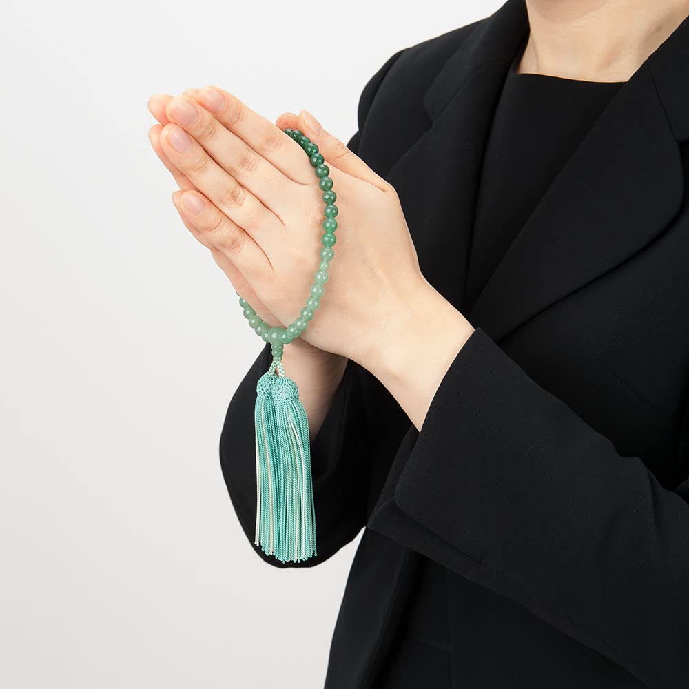 Buddhist Altar Shop Takita Shoten Kyoto Prayer Beads for Women Indian Jade Gradient 7mm Beads Pure Silk Tassel Bead Bag Included Can Be Used by All