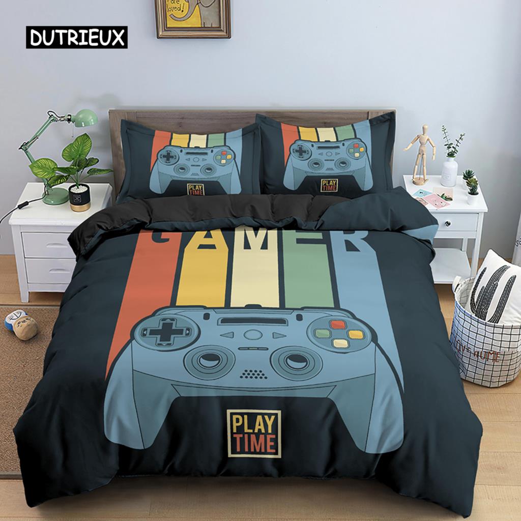 Game Handle Bedding Set Luxury Duvet Cover with Pillowcase Quilt Cover Queen King Bedding Cartoons Kids Boys Bed Cover Set Green