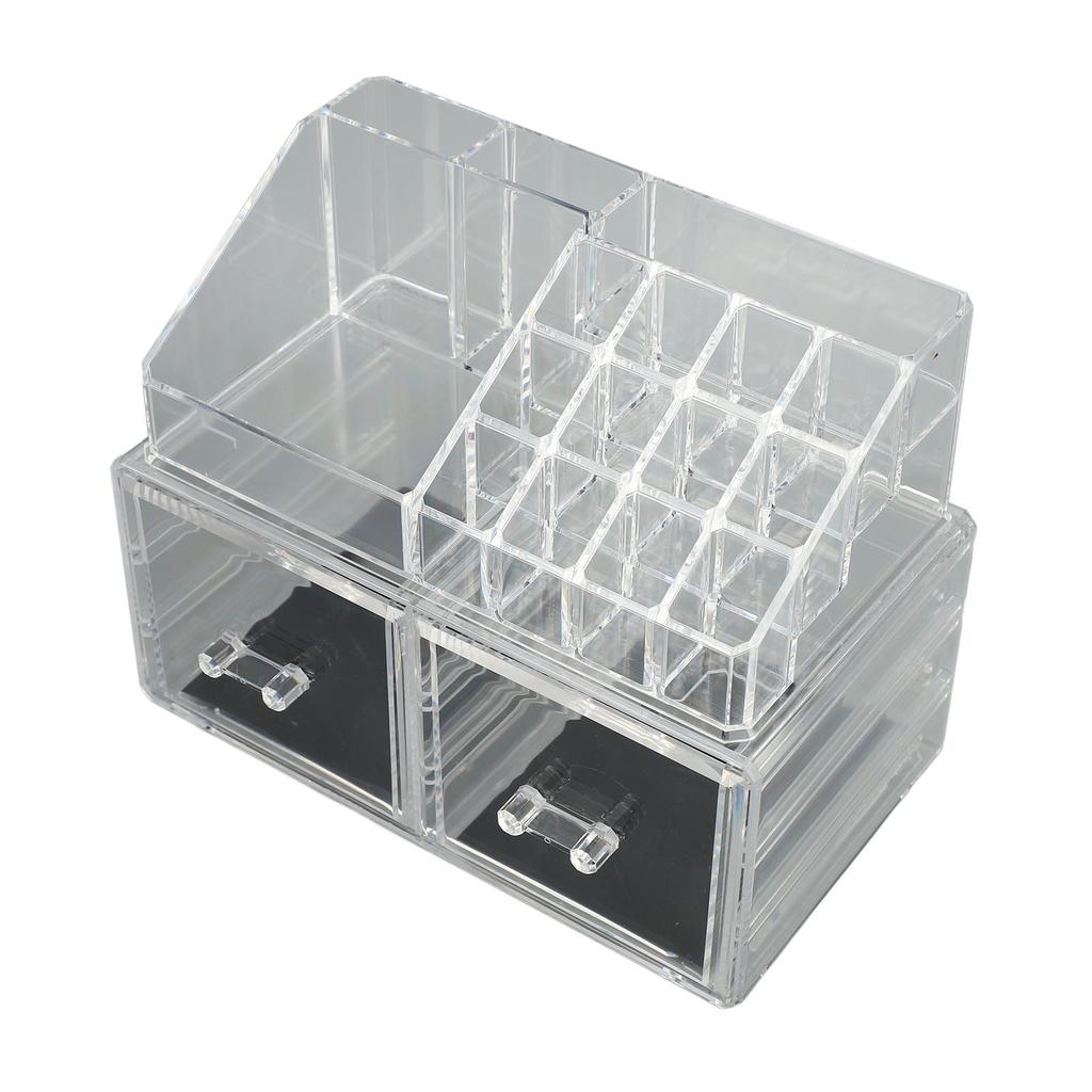 Clear Vanity Makeup Organizer Stackable Cosmetic Storage Display Case with 2pcs Drawers and Tray For Makeup Brushes