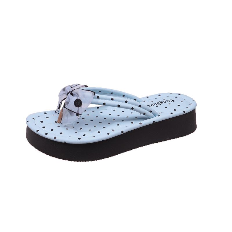 Lato 2025 nowe klapki w kokardę i kropki damskie letnie domowe antypoślizgowe codzienne oddychające do wewnątrz sandały na grubej podeszwie