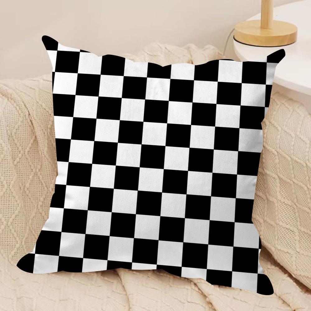 Checkerboard Plaid Cushion Cover Soft Plush Fabric Double-Sided Printed Sofa Cushion Cover for All Seasons Home Decor Gift