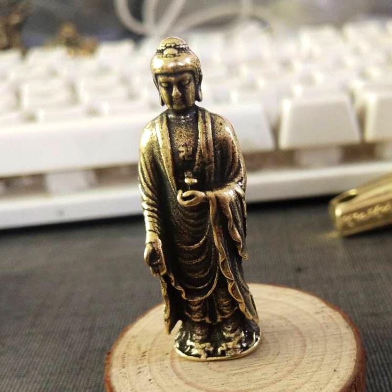 Antique-Style Brass Guanyin & Sakyamuni Buddha Statue Ornament