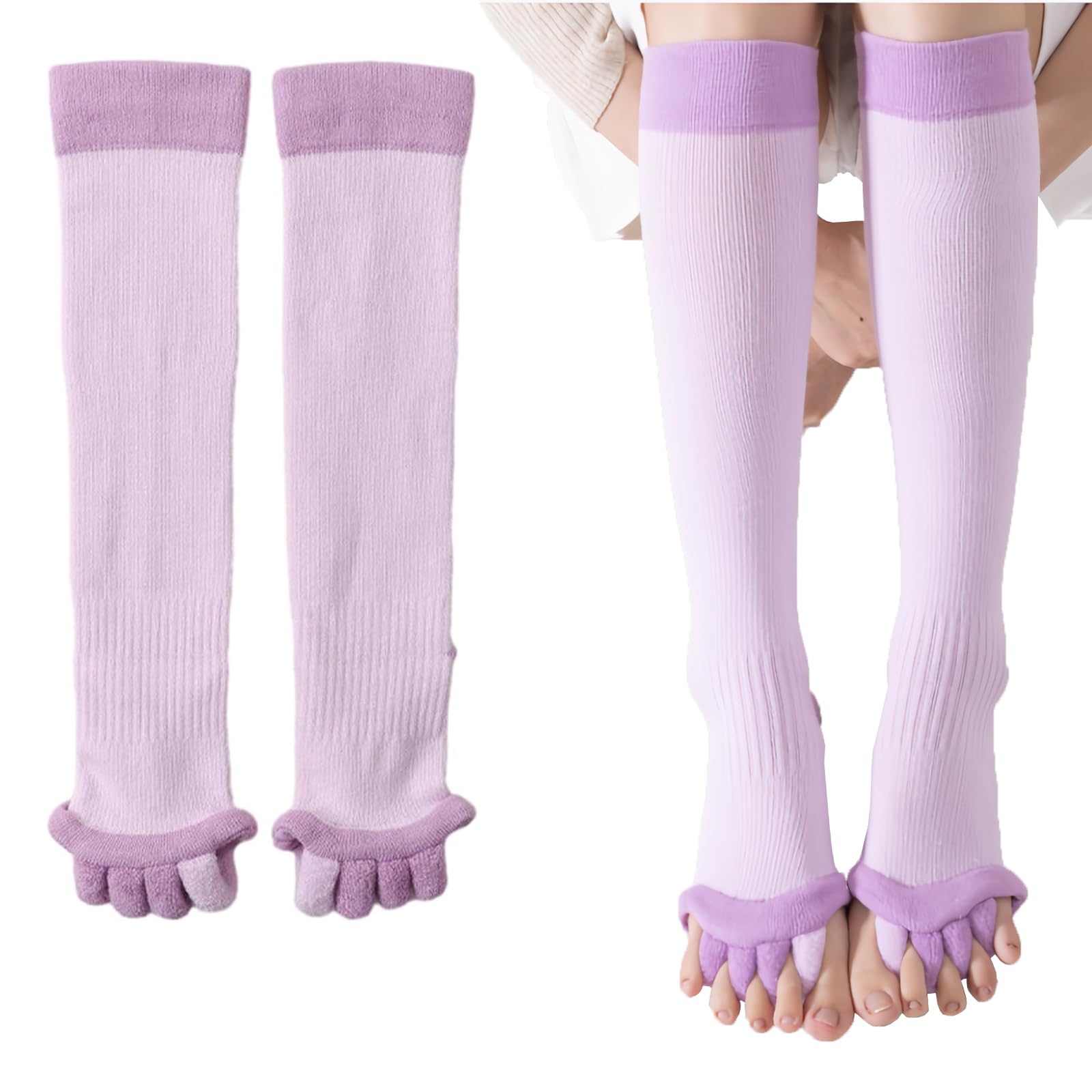 

TOAURDA Растягивающие пальцы компрессионные компрессия для носков для пальцев ног, носки, носки с пятью пальцами, длинные, для сна, растягивающие, женские (Бледно-пурпурный, M)