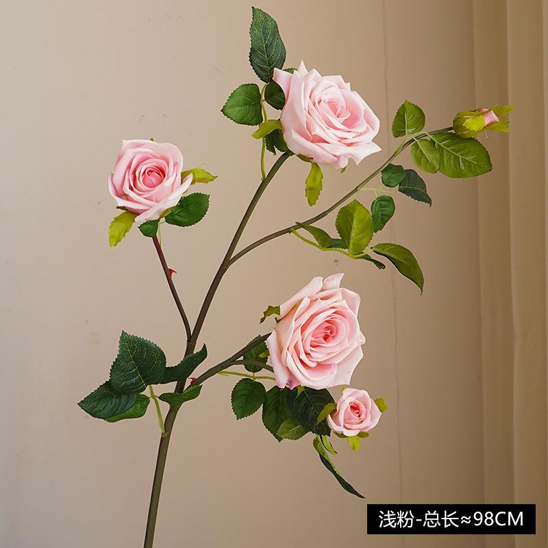 

Single 5-head moisturizing rose simulated flower European living room ornament decoration artificial flower false flower rose світло-рожевий колір