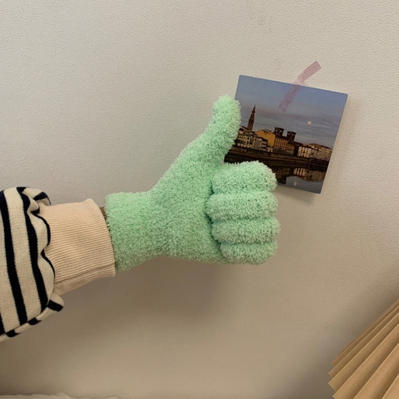 Winter Warm Gloves Stretchy Mittens Adult Coral Velvet Solid Color Full Finger Gloves Skiing Gloves for Cold Weather