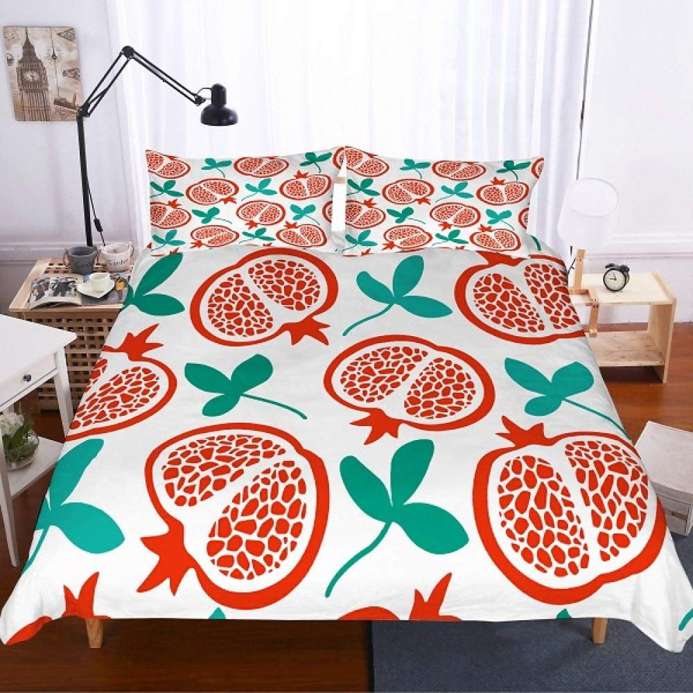 Red Pomegranate Duvet Cover Summer Tropical Fruit For Women Children Green Leaves Quilt Cover For Bedroom Decorations Warm Soft