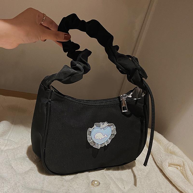 

Popular small bag 2025 new autumn and winter Korean version retro pleated portable underarm bag casual lace shoulder bag чёрный