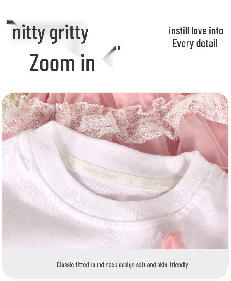 Summer Baby Girl 3D Print Lace Cotton Mosquito-Proof Two-Piece Short Sleeve Set