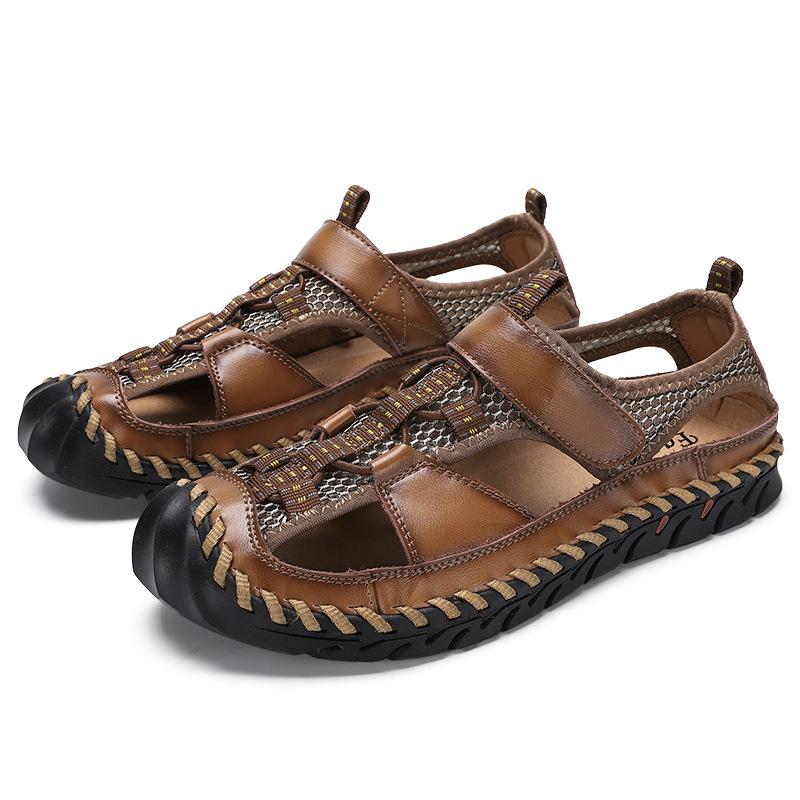 Fashion Men's new summer leather sandals with fashionable and breathable stitching design, casual shoes in sizes 38-48, beach shoes