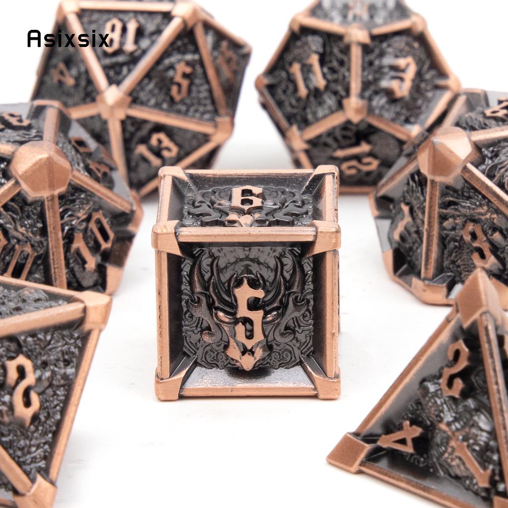 7 Pcs Black Copper Skull Metal Dice Solid Metal Polyhedral Dice Set Suitable for Role-Playing RPG Board Game Card Game