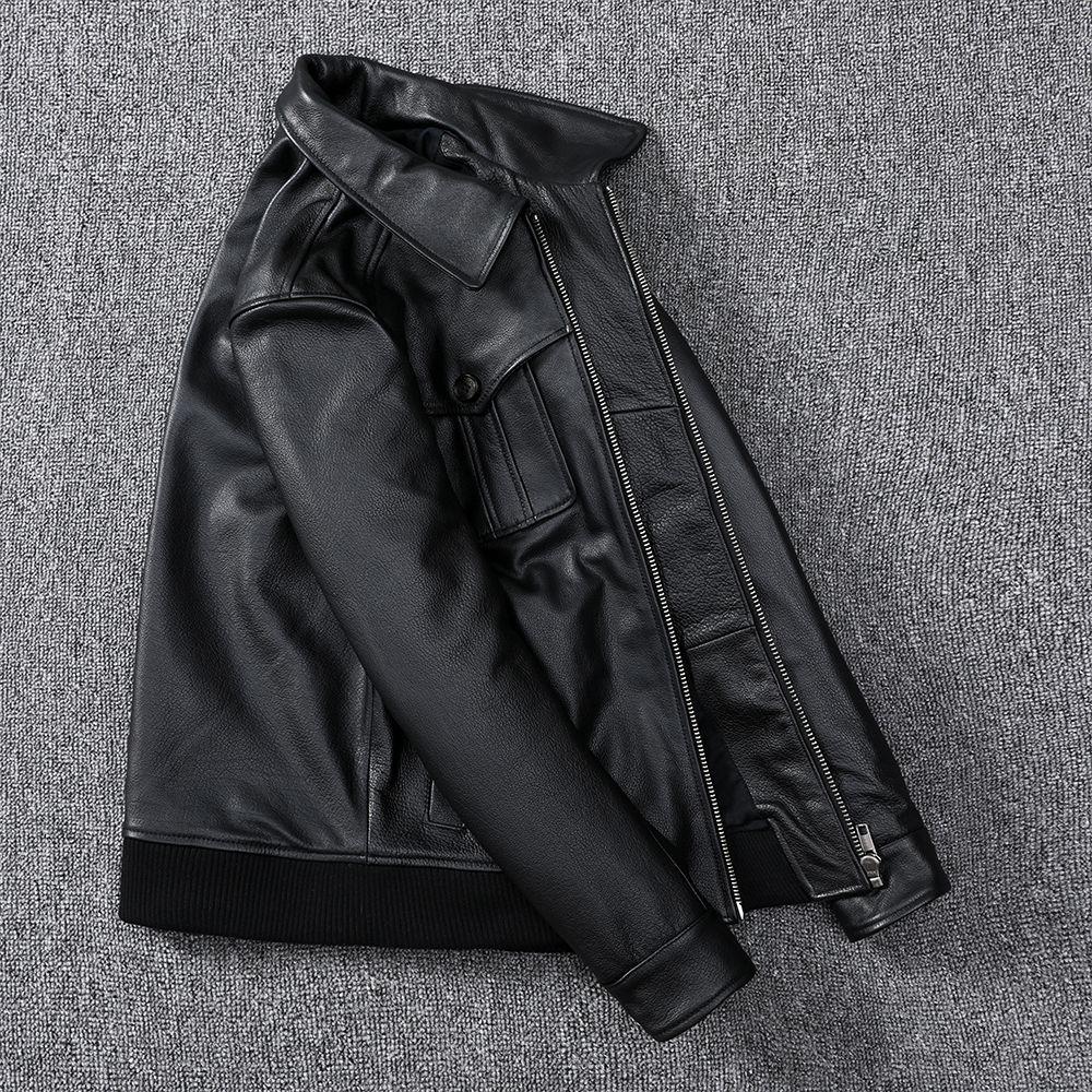 Baseball Uniform Pilot Leather Jacket Genuine Leather Jacket Men's Pure Cowhide Lapel Jacket