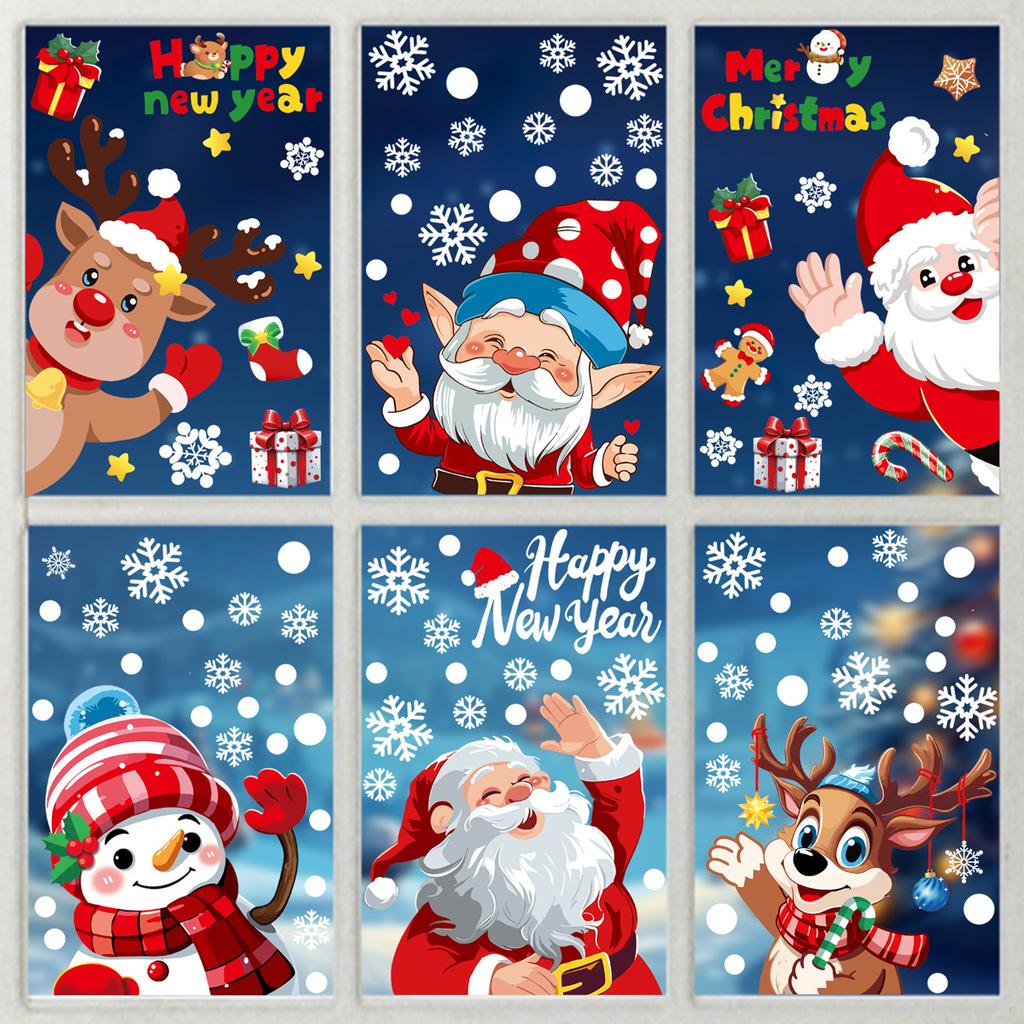 Christmas Window Stickers Santa Claus Reindeer Snowman and Elf Design Festive Merry Christmas Happy New Year Window Clings Gift