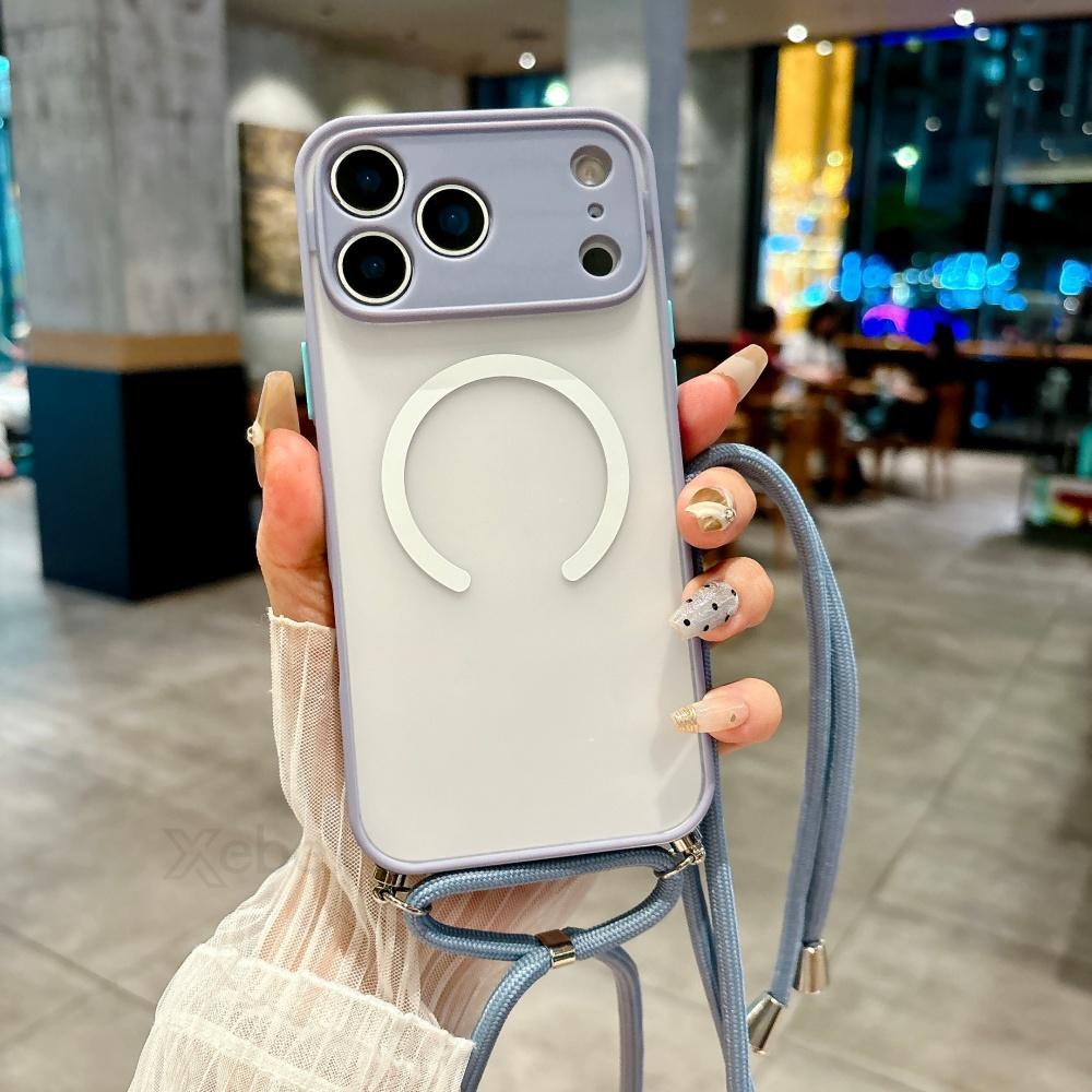 

Crossbody Necklace Strap Matte For Magsafe Magnetic Case For iPhone 17 Pro Max 16 15 Plus 14 13 12 11 Camera Protection Cover Case & Strap&iPhone17
