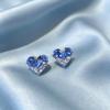Elegant Female White Blue Zircon Heart Stud Earrings Trendy Fashion Silver Color Wedding Jewelry For Women