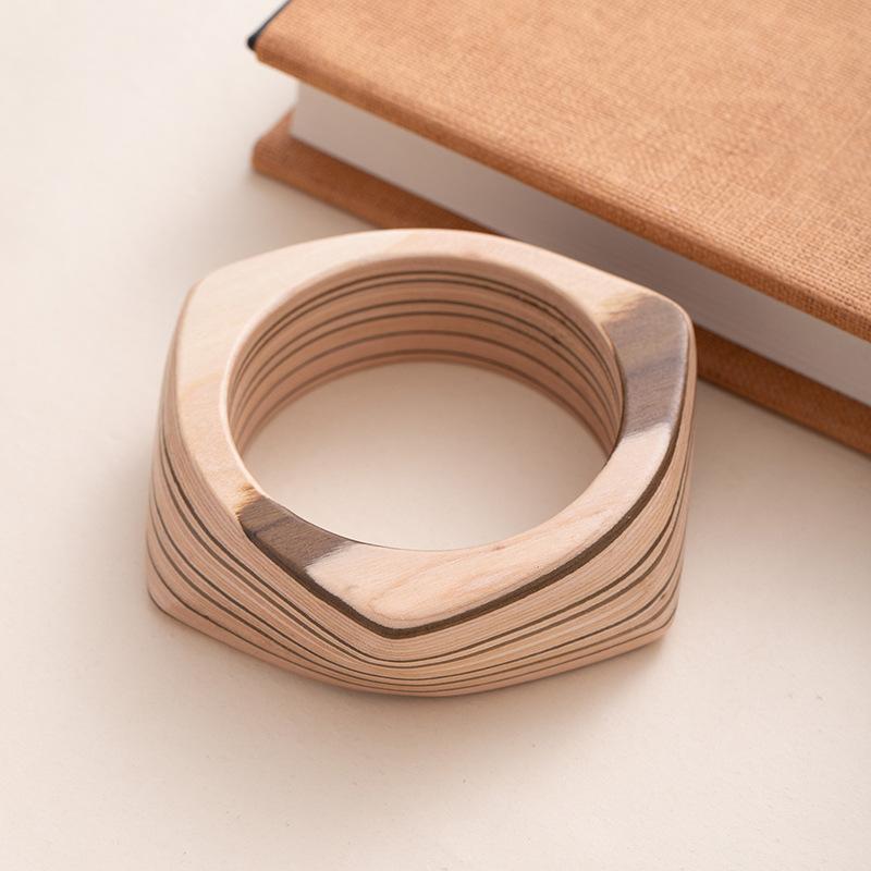 Wood Literary Bracelet Literary Retro Geometric Hexagonal Wood Bracelet Retro Ethnic Style Bracelet