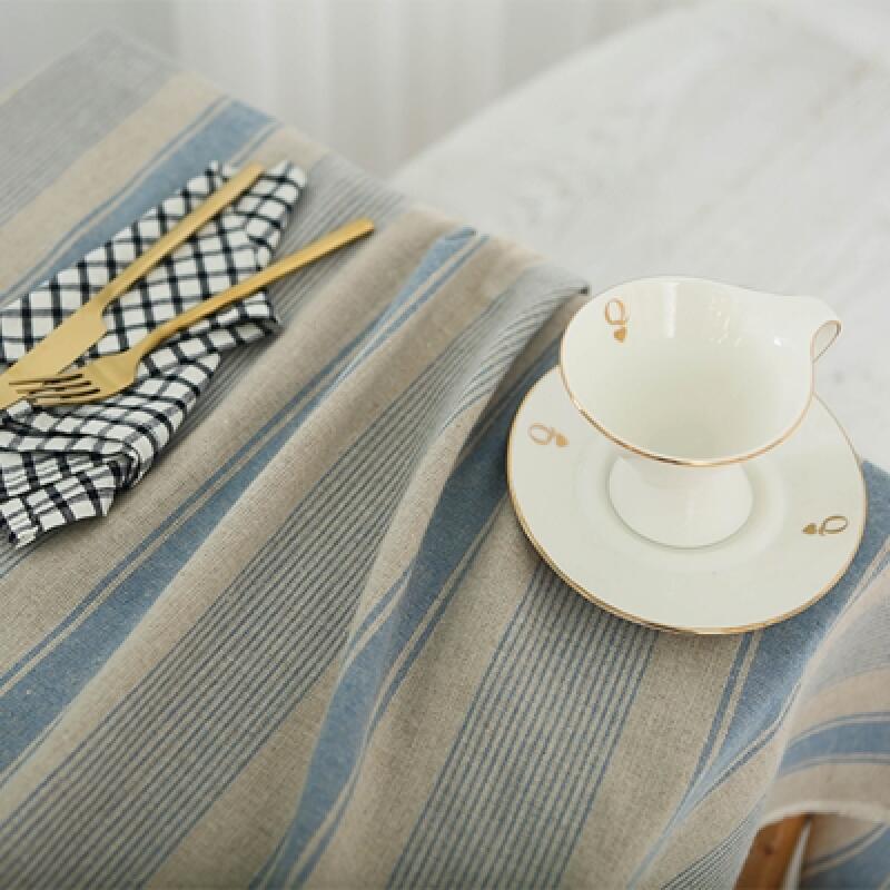 Hemp Linen Blue Striped Tablecloth 2 people (105x105cm)