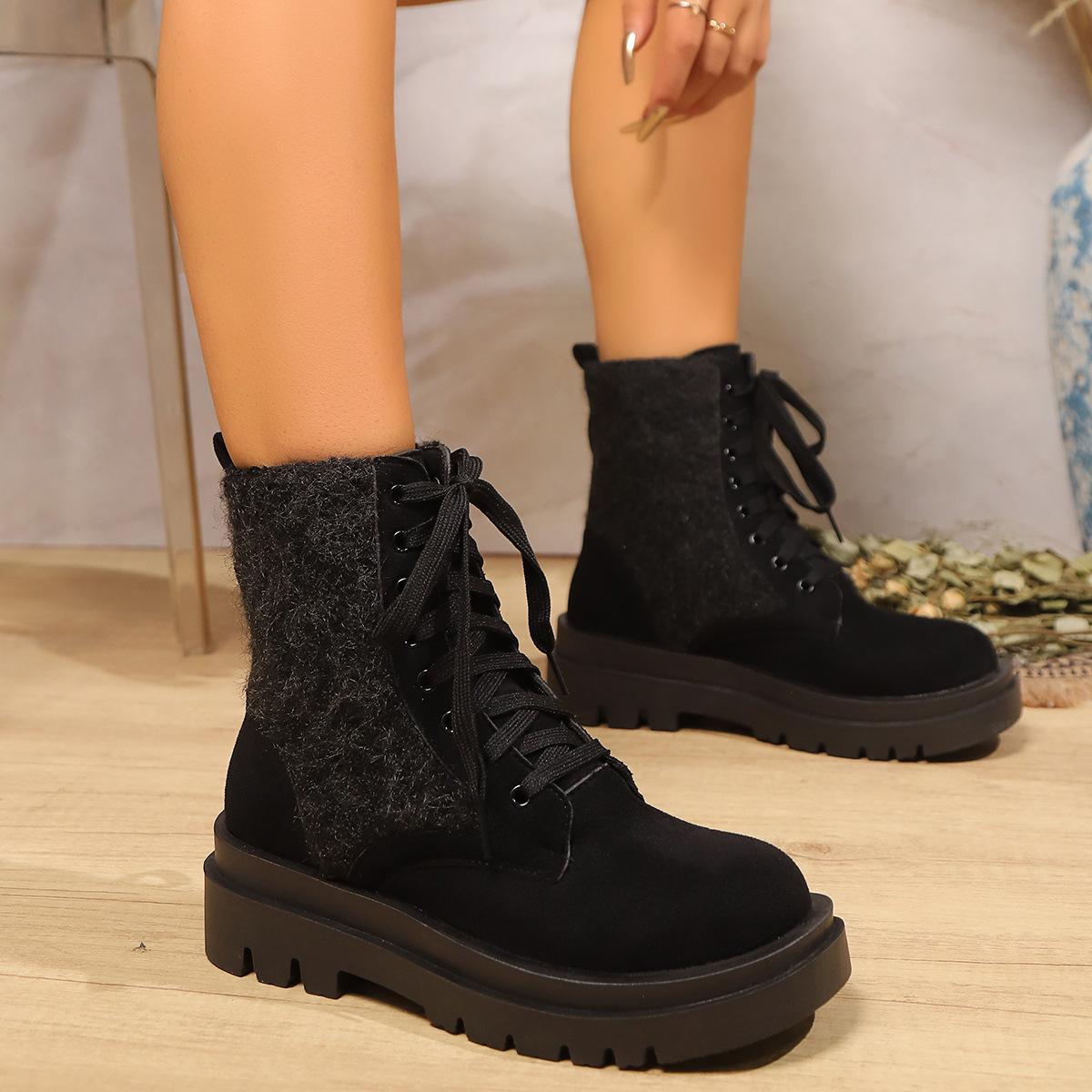 

Мода 2024 года, новые женские ботильоны большого размера, модные леопардовые современные ботинки, женская обувь, дизайнерские короткие ботинки на танкетке со шнуровкой спереди 43 чёрный