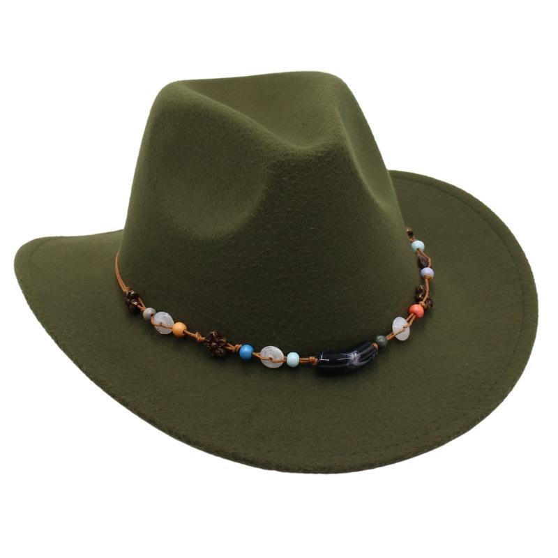 

Tibetan Top Hat, Western Cowboy Hat, Ethnic Jazz Hat, Felt Hat, Beaded Riding Hat, Sun Hat, Men And Women one size [denim d]