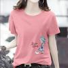 GMXIA Women's Fashion Casual Summer Spring Solid Color Print Short Sleeve O-Neck T-shirts and Loose Tops