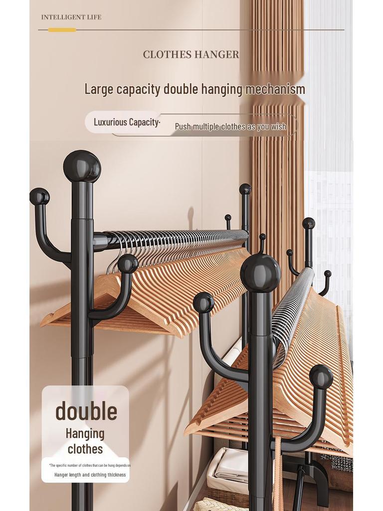 Floor-Standing Balcony Clothes Rack, Indoor Hat Holder, Simple Bedroom Storage, and Hanging Pole.