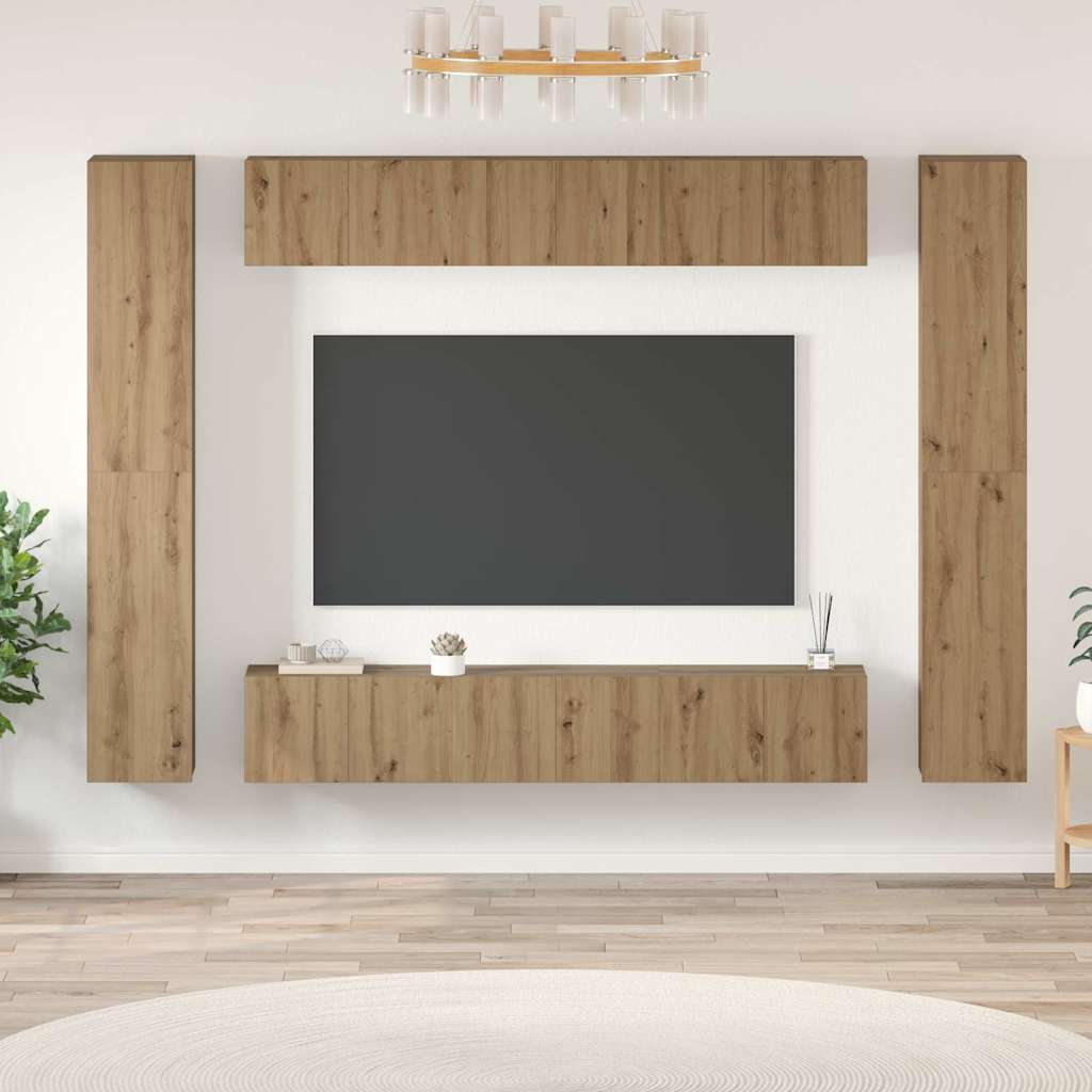 Wall Mounted TV Cabinet Set 10 Pcs Artisan Oak Wood Based Material