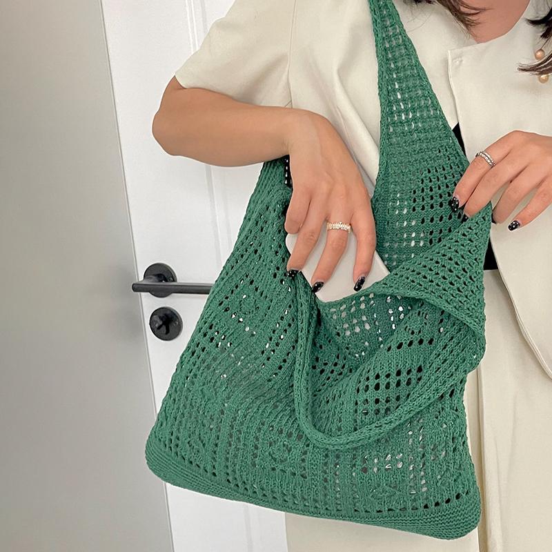 Knitted Bag Vintage Hollow Hand Woven Bag Shoulder Bag Woolen Handbag