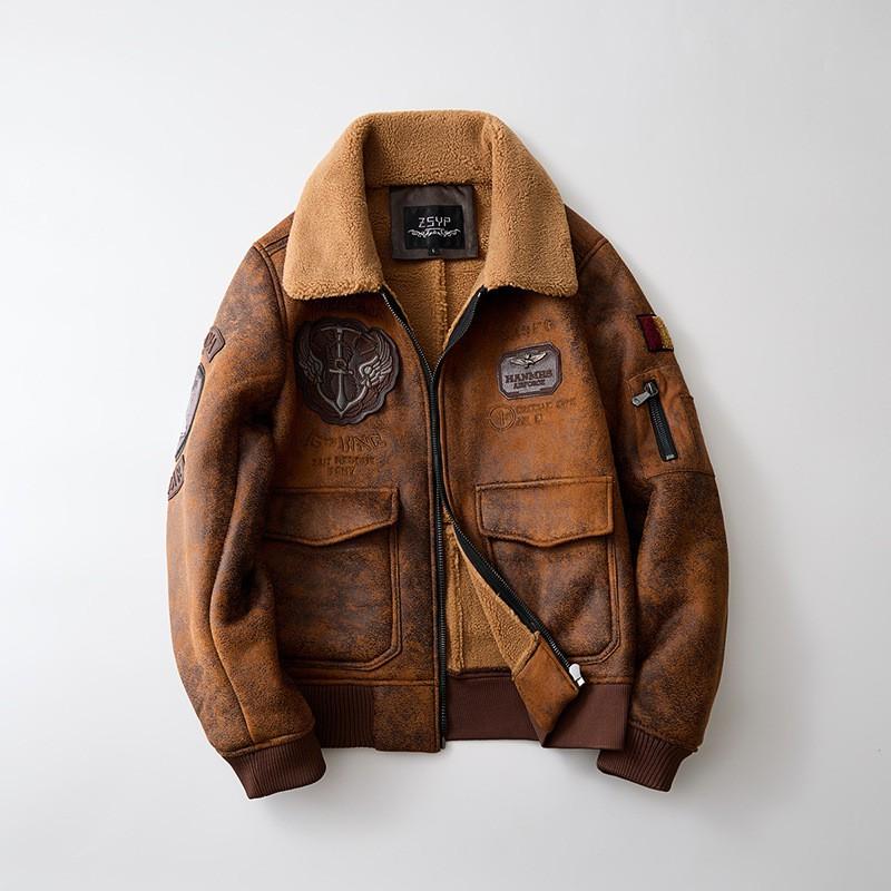 Mens Short Fleece-Lined Aviator Jacket In Suede-Look Fabric Winter Outdoor Wear Black Yellow Brown