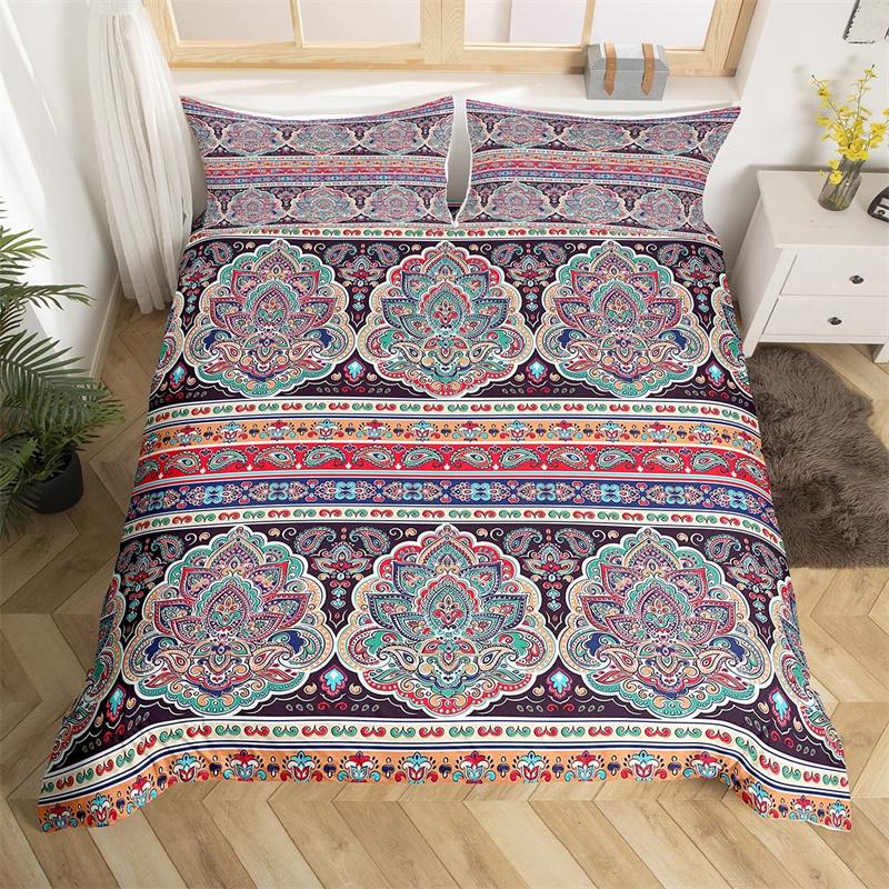 

Пододеяльник с цветочным узором в богемном стиле, мандала, микрофибра, геометрия, ацтекский мексиканский стиль, комплект постельного белья Twin Queen Size EU single(135x200cm)