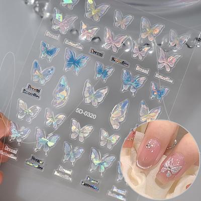 Shell Light Butterfly Relief Nail Art Sticker Laser Butterfly Waterproof Adhesive Nail Decoration Three-Dimensional Butterfly Nail Art Sticker