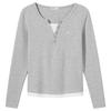 Hotwind Women's Faux Two-Piece Long Sleeve V-Neck T-Shirt