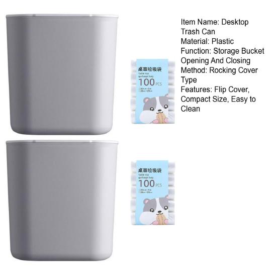 Desktop Trash Can with Flip Cover Mini Trash Bin Home Office Desk Bedside Table Plastic Waste Container