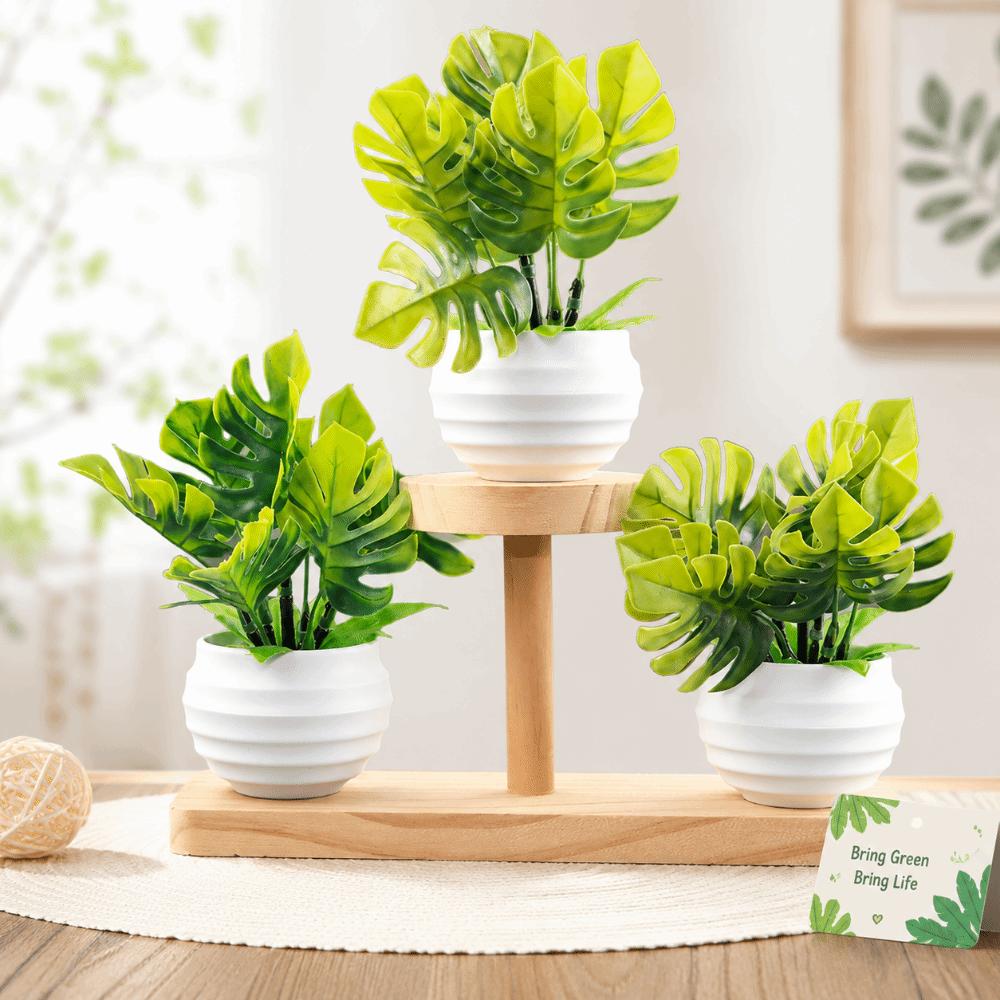 with Flowerpot Monstera Leaf Artificial Plant Green Leaves Simulation Green Plant  Desktop Ornament