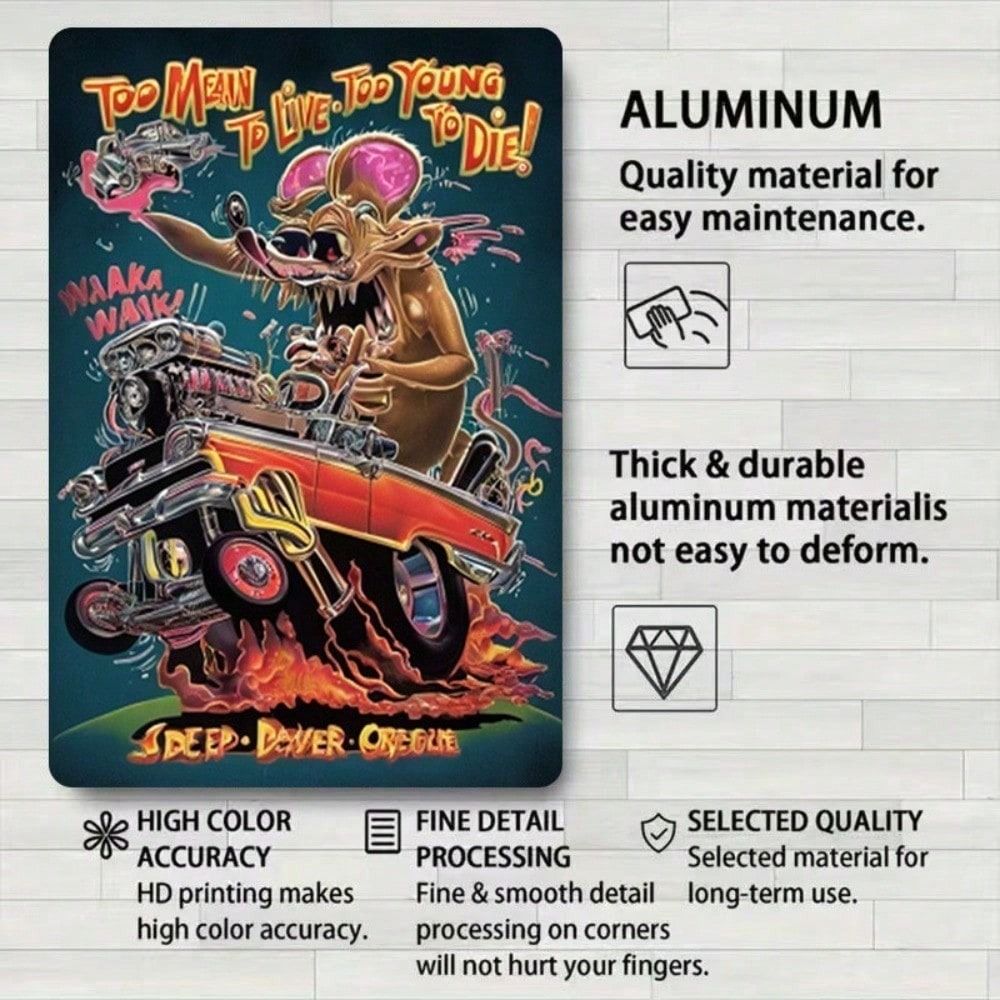 Metal Poster Tin Sign Rat Fink Cartoon 8x12 Inches Vintage Wall Decor for Home Garage Bar Man Cave