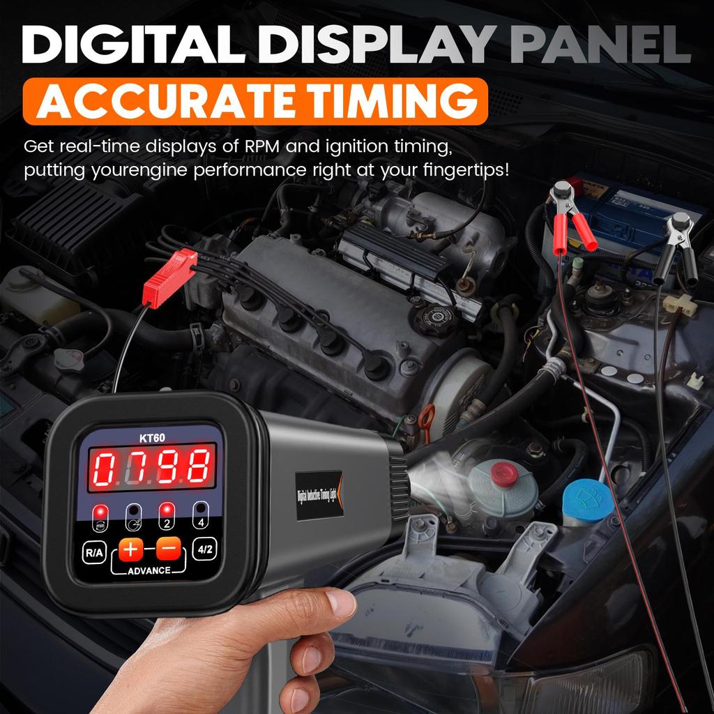 KZYEE KT60 Engine Timing Light with Tachometer Timing Light Automotive 12V for 2&4 Stroke Petrol Engine for Old Classical Cars